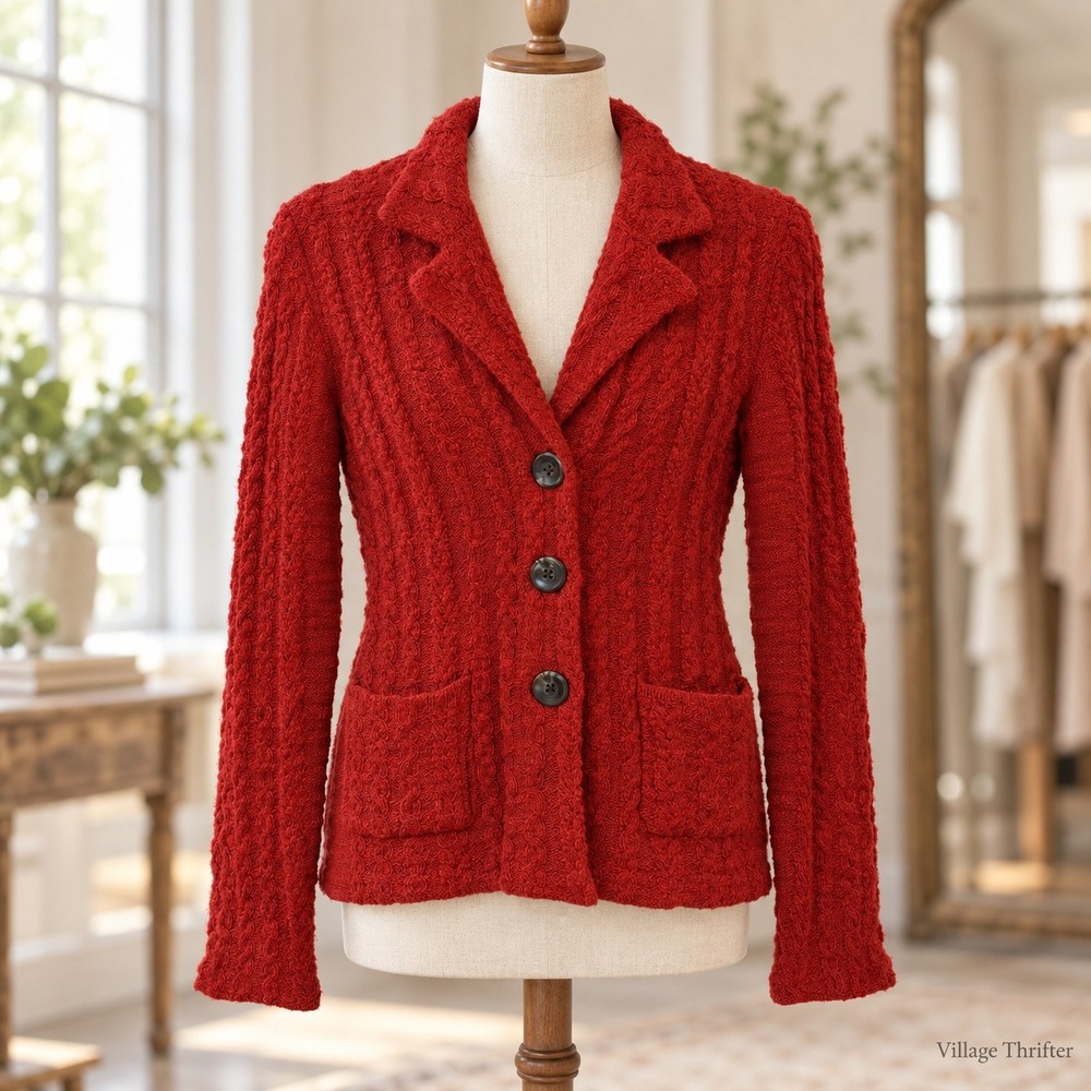 Sparrow Anthropologie Blazer Cardigan Women S Orange Wool Cable Knit Jacket